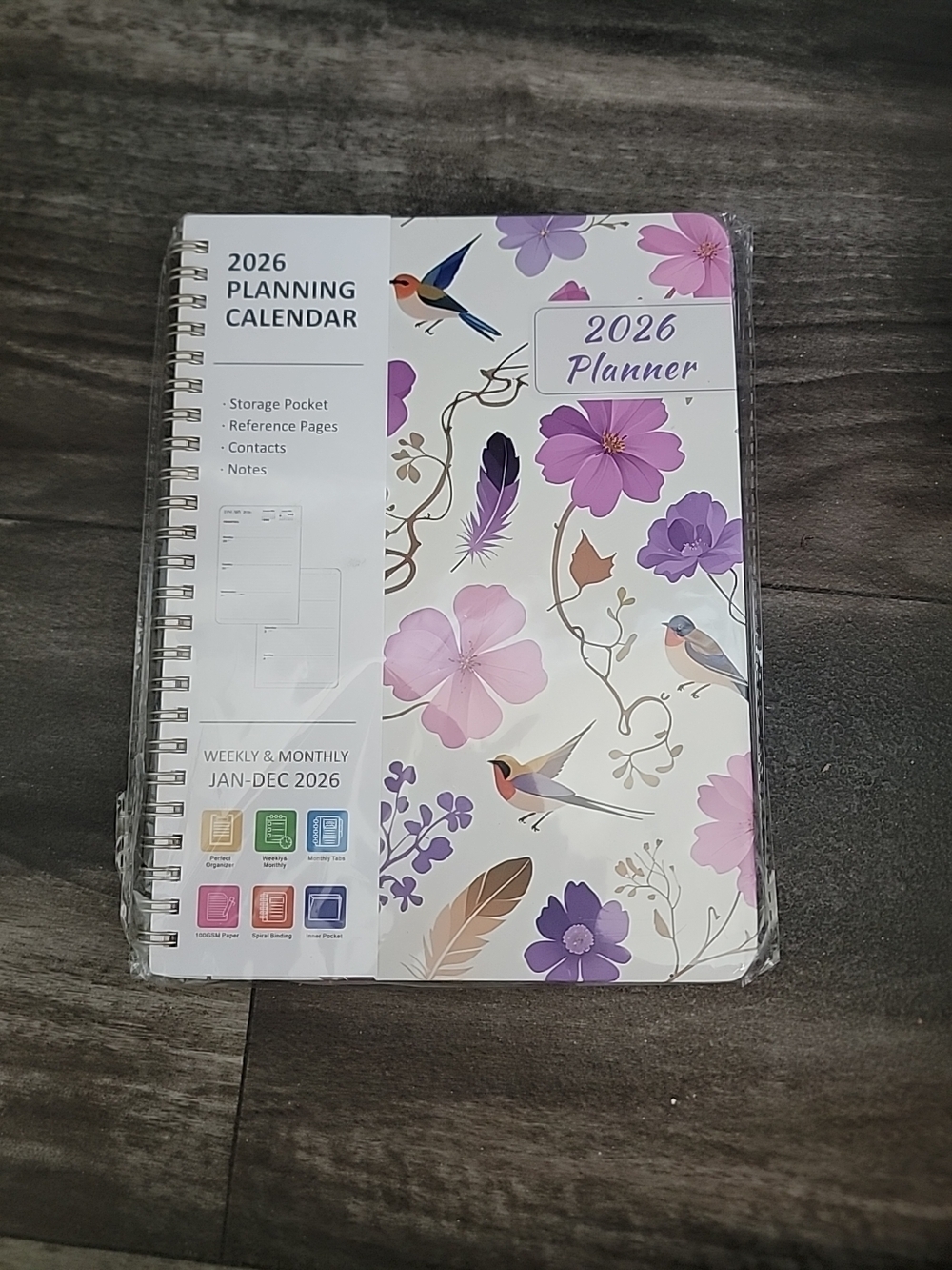 2026 Planner - Floral Purple & Pink Weekly Monthly Planner